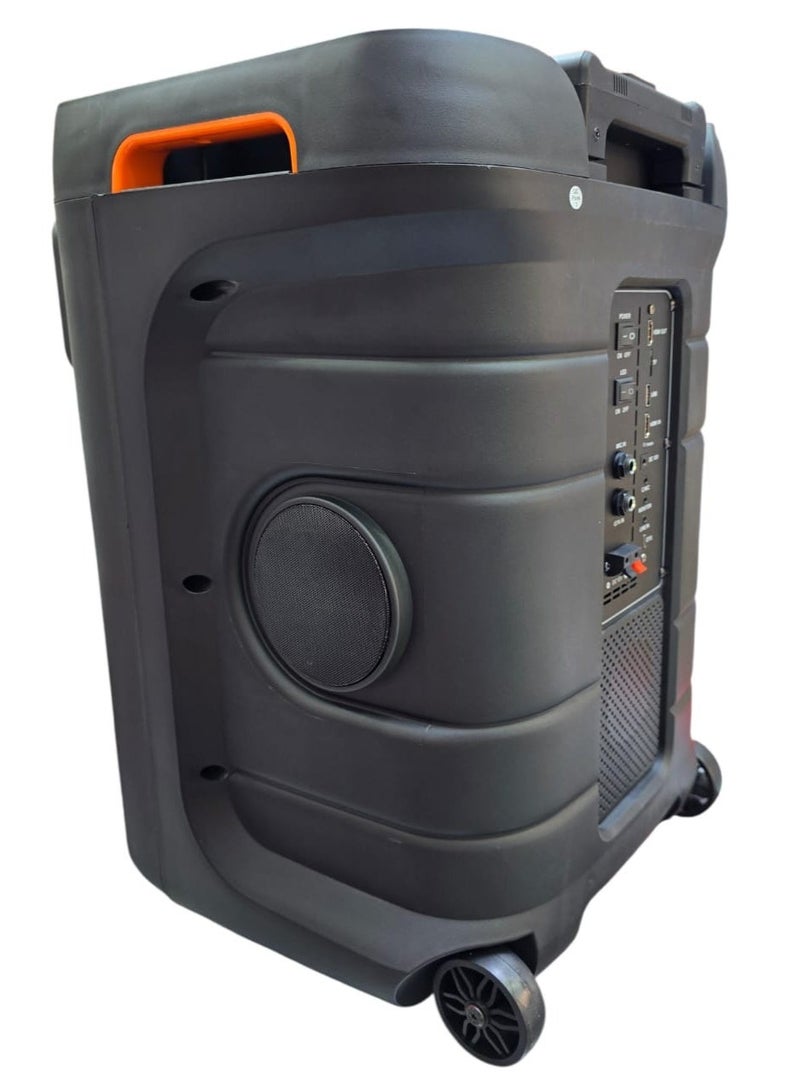 Raymos SA-1207 12-Inch Karaoke Speaker – Portable Super Bass | Dual Wireless Microphones | Bluetooth | USB & SD | FM Radio | Rechargeable Battery | Big Power Sound System - Image 3